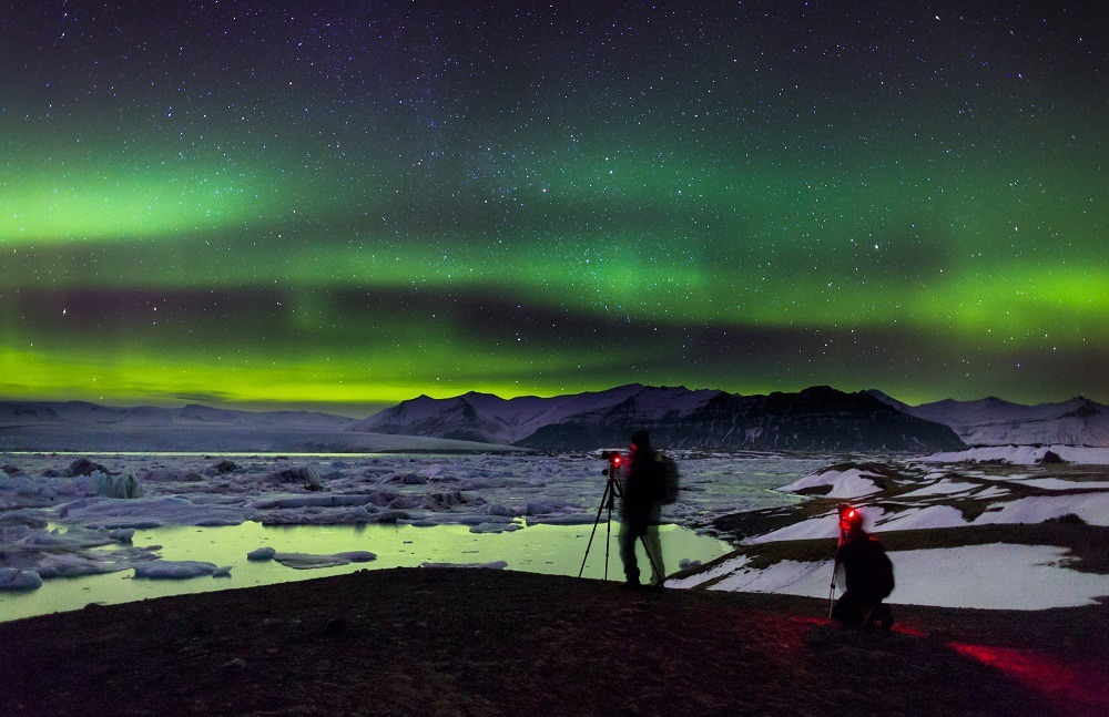 Northern lights at Jokulsarlon, Iceland