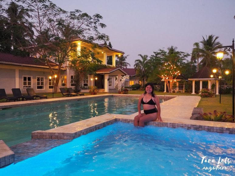 Kat in pool at night - Casa Belinda