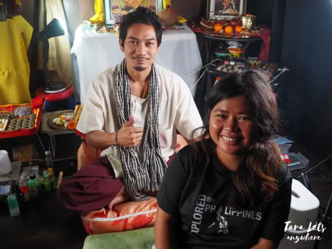 Kat with Thai monk for Sak Yant tatoo