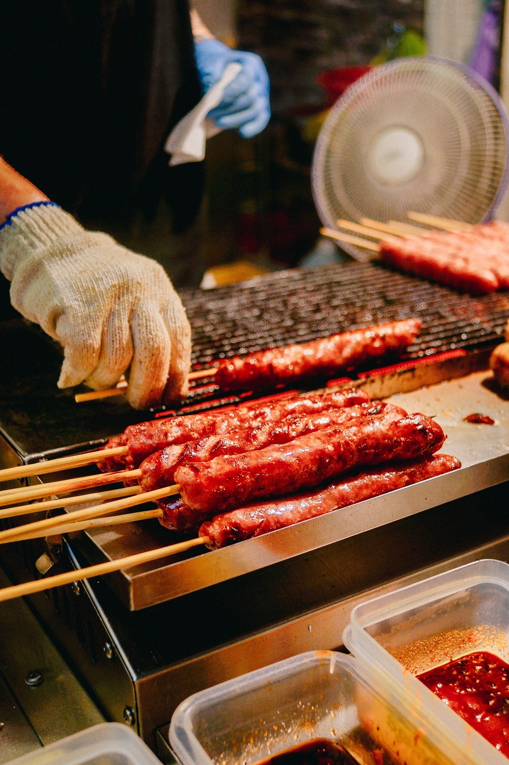 Grilled sausage in Shilin Night Market in Taipei City