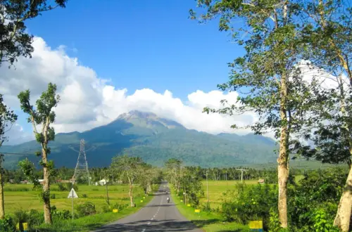 Road with view of Mount Bulusan in Sorsogon