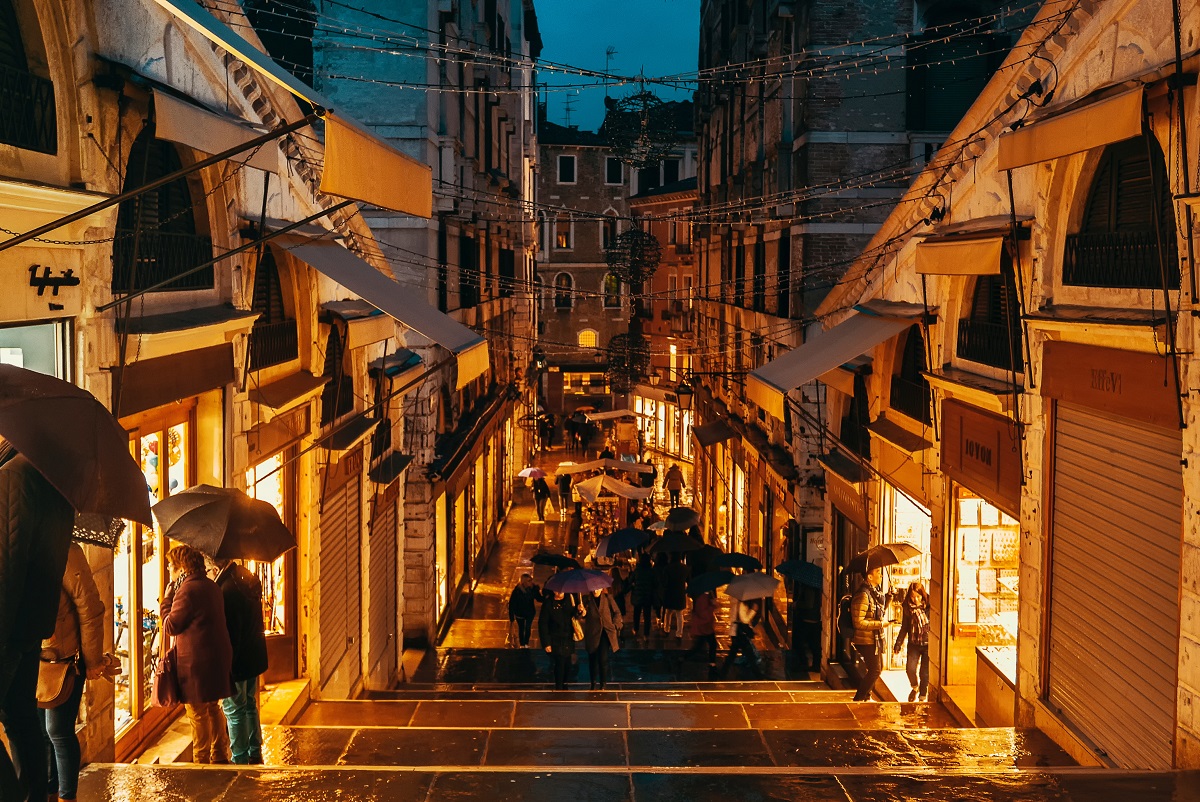 Venice street at night
